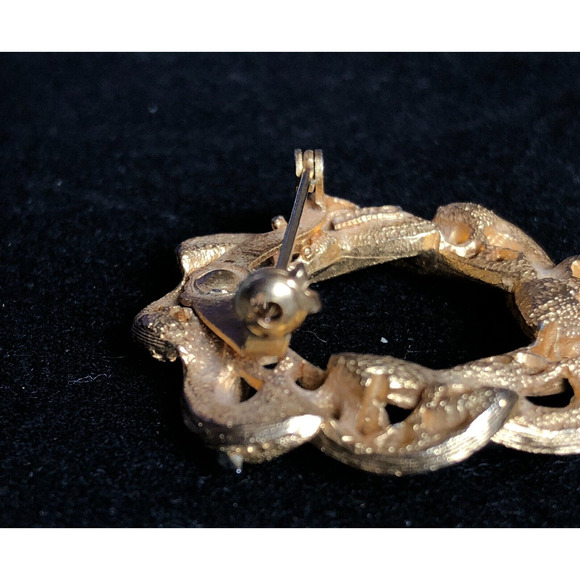 Wreath Brooch Roma Gold Tone & Gunmetal Beads 1 1/2" Retro Vintage Classic - Picture 6 of 6